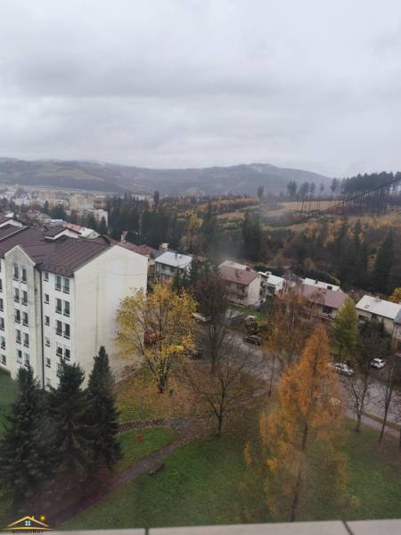 A view of a 3-room apartment in Čadca on Okružná, surrounded by greenery and trees.