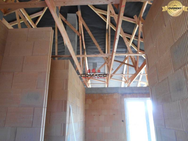 The interior construction of a family house on Nové Mesto nad Váhom street with wooden beams.