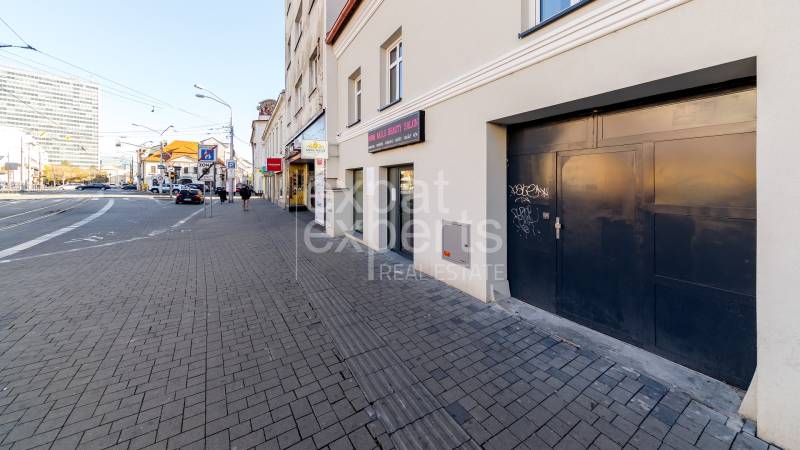 Obchodná Street in Bratislava - Old Town with shops and pedestrians.