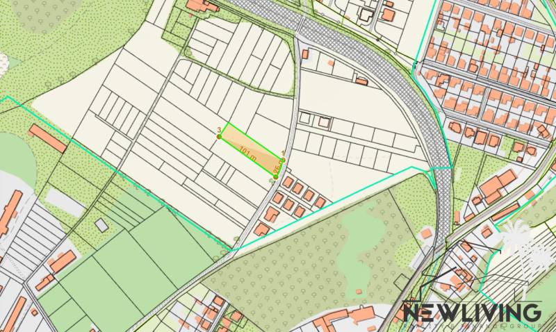 Land map on Na Výhone Street, Moravany nad Váhom, suitable for housing.