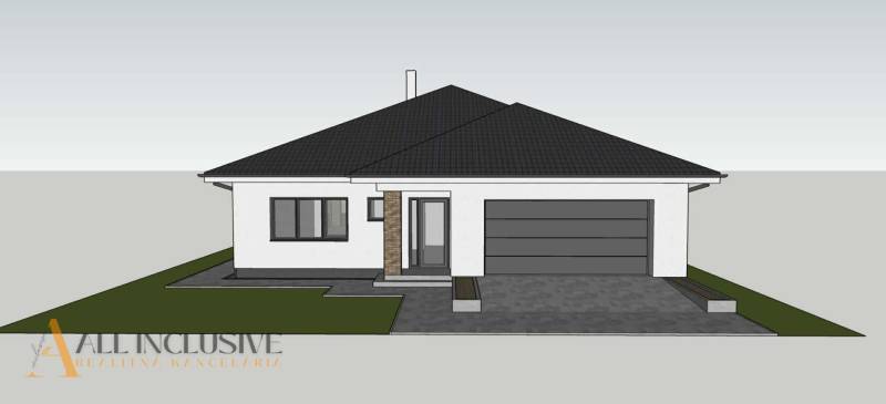 Visualization of a family house in Bajč with a garage and access to a paved area.