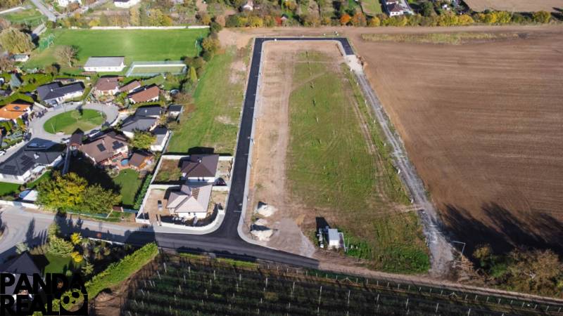 Aerial view of the residential area and building plots in Horné Štitáre.