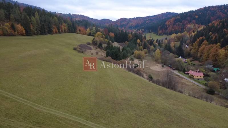Hilly landscape with forests and houses on Recreational lands in Čertov, Lazy pod Makytou.