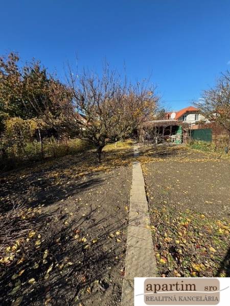 Autumn garden on Stredná Street in Bratislava-Ružinov with a path and trees.