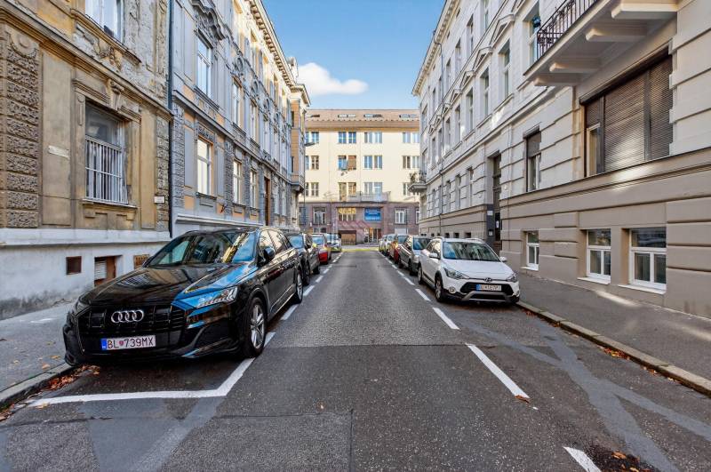 Gunduličova Street in Bratislava - Old Town with parked cars.