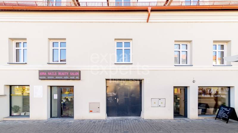 A building on Obchodná Street in Bratislava - Old Town with commercial spaces.
