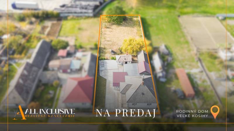Aerial view of a family house in Veľké Kosihy, highlighted for sale.