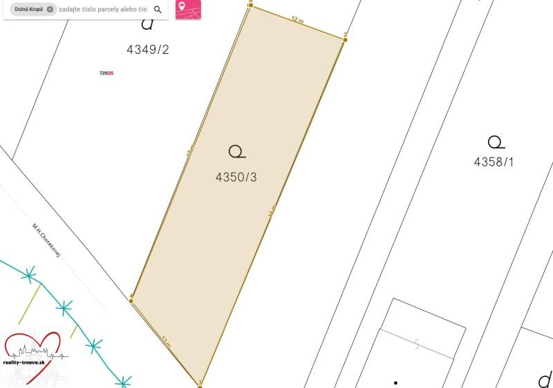 Map of the land on M.H. Chvotekova in Dolna Krupa, designated for residential use.
