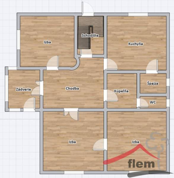 Floor plan of a family house with a staircase and a wooden decor floor in Vráble.