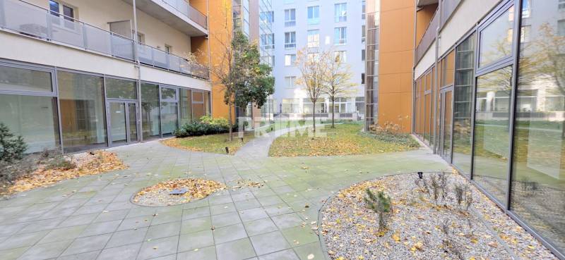The courtyard of the apartment complex on Bezručova Street in Bratislava - Old Town with walkways and trees.