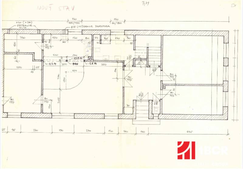 Ground floor plan of a family house with room layout and room dimensions.