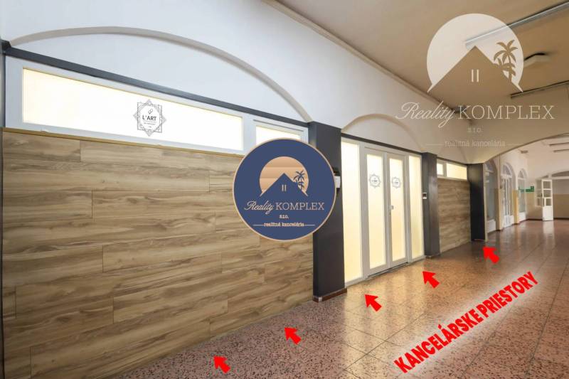 Commercial premises with a tiled floor and wood decor, suitable for office use.