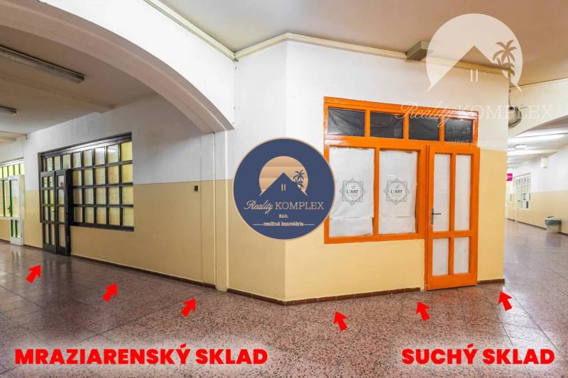 Interior of commercial premises with sections: freezing and dry storage.