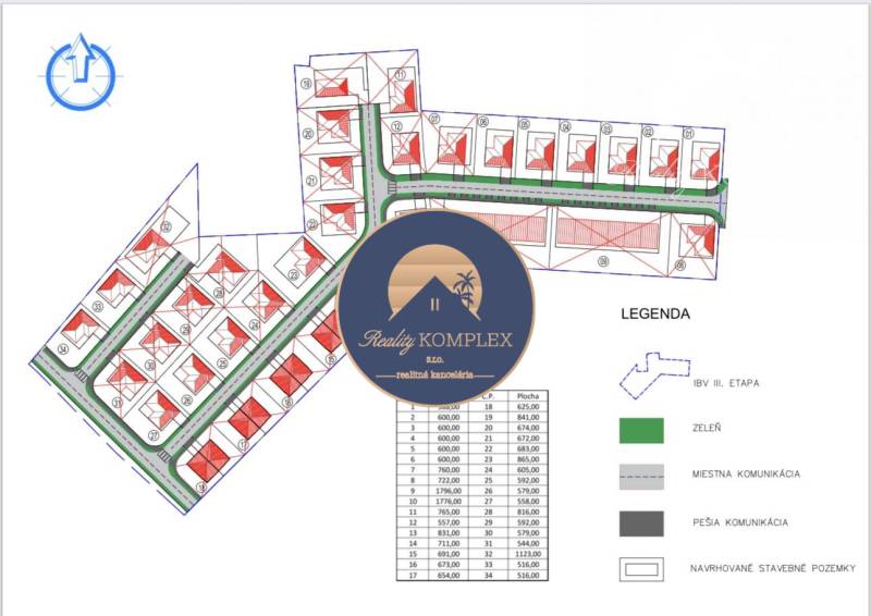 Site plan for residential housing in Veľký Meder with proposed building plots.