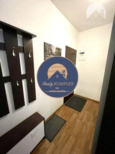 Entrance hallway in a 2-room apartment with furniture and flooring featuring a wood design.