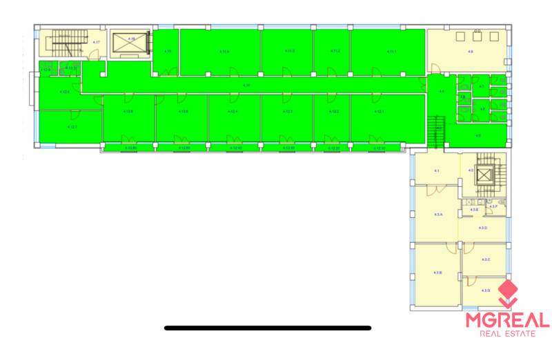 Floor plan of offices with social facilities and staircase.