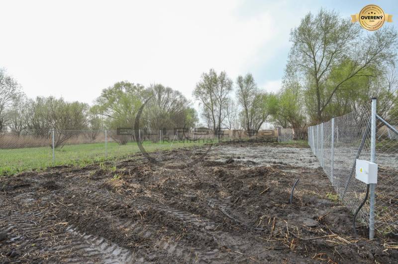 Plots - living near Zohor on Nad potokom street, fenced plot with trees and grass.