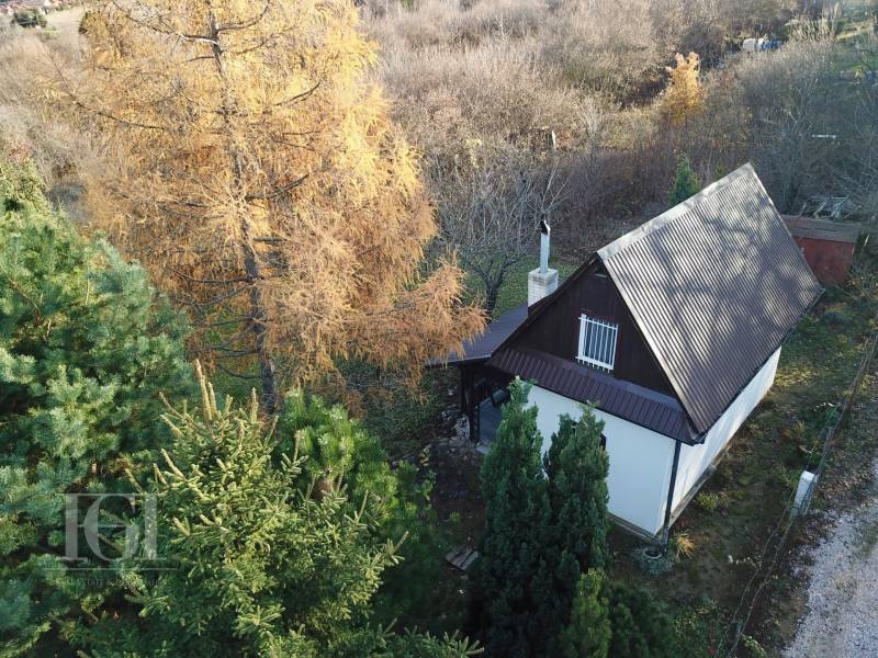 A cottage in Štitáre surrounded by trees and forest environment during autumn.