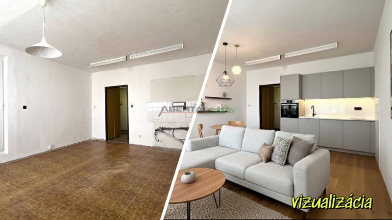 Renovation of a 1-room apartment from an unfurnished state to a modern interior with a wooden decor floor.