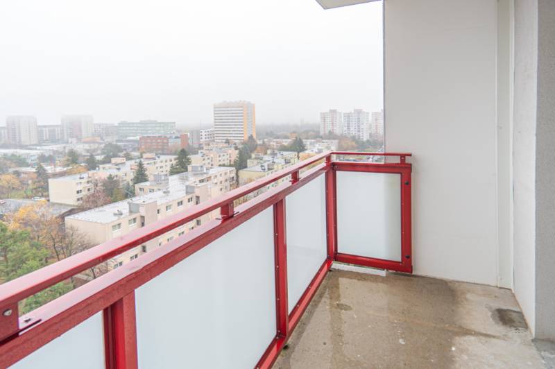A balcony with a view of the city skyline in Bratislava - Dúbravka on Drobného Street.