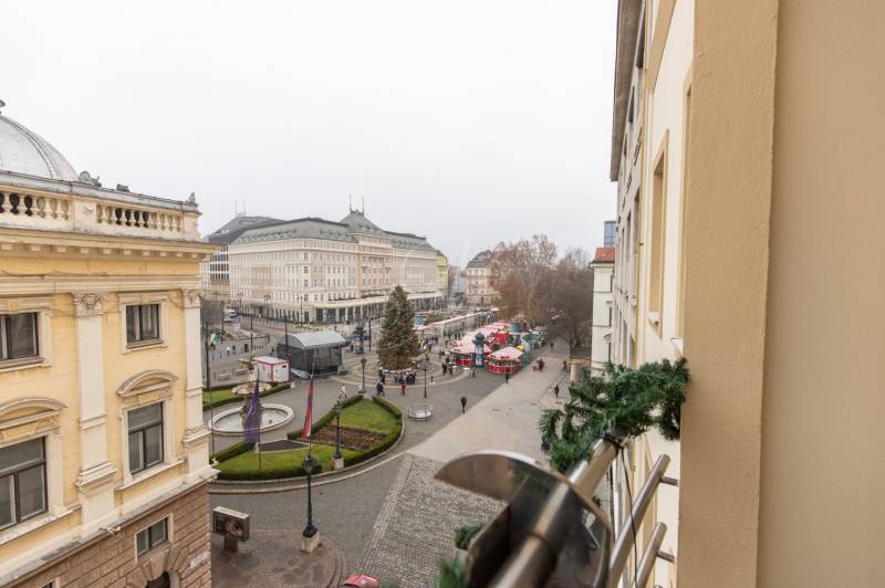 Bratislava - Old Town on Gorkého Street with Christmas shopping spaces and decorated street.