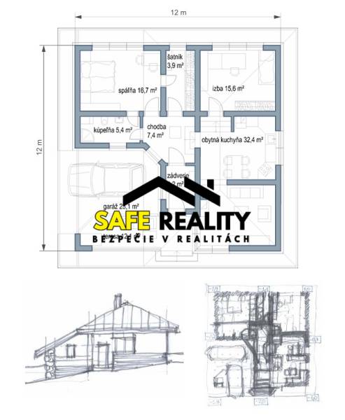 Floor plan of a house with a garage for the project 