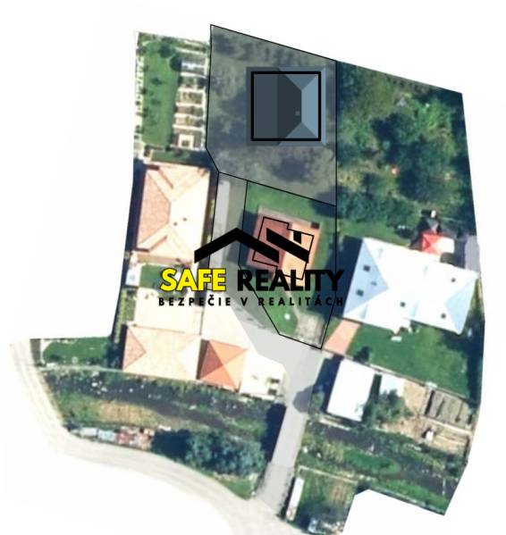 Aerial view of residential plots in the village of Dlhé Pole with surrounding development.