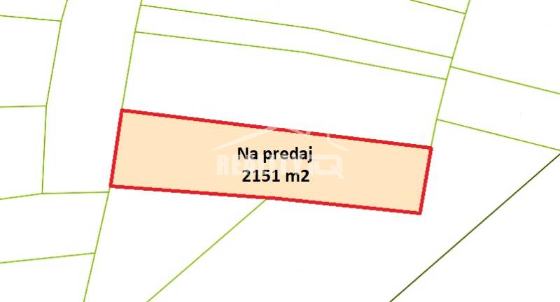 Map with agricultural and forest lands in Horná Súča, marked plot for sale.