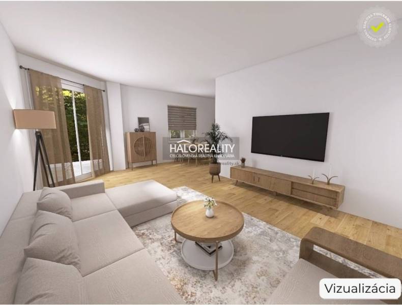 Living room in a family house with a sofa set, TV, and floor with wood decor.