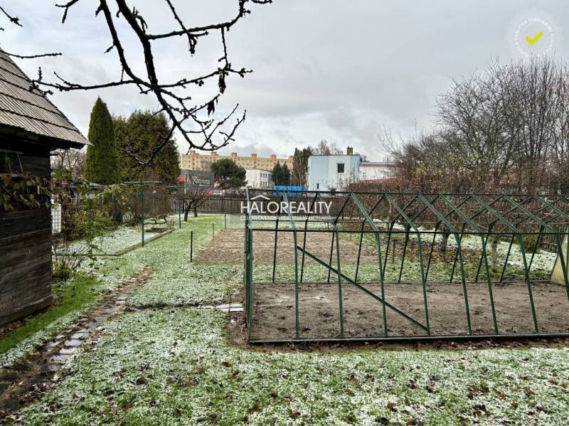 A garden at a family house in Prievidza with a lawn and a structure for cultivation.