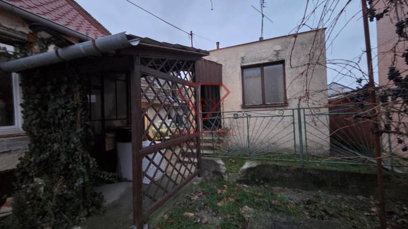 Courtyards of the family house on Hlavná Street in Veľká Mača with a wooden pergola and climbing greenery.