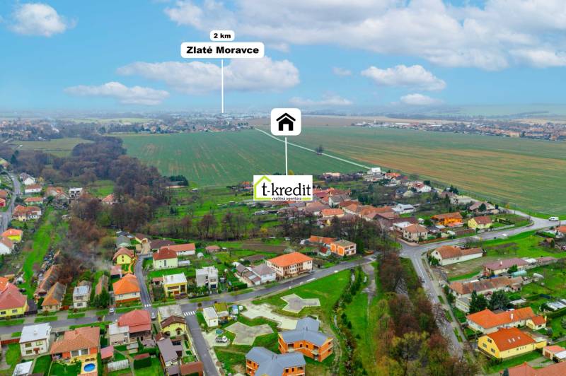 Aerial view of family houses in Machulince, near Zlaté Moravce.