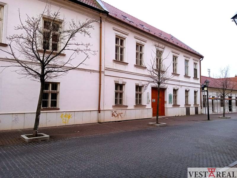 An office building on Františkánska Street in Trnava, in winter without leaves.