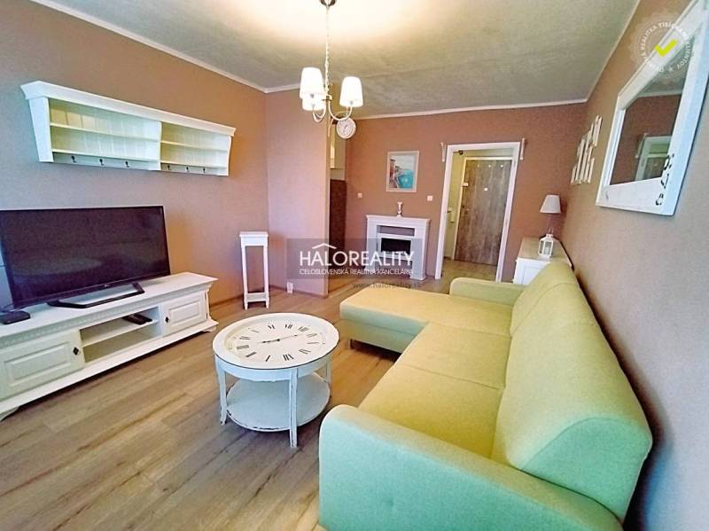 Living room in a 2-room apartment with a light couch and a wooden decor floor.