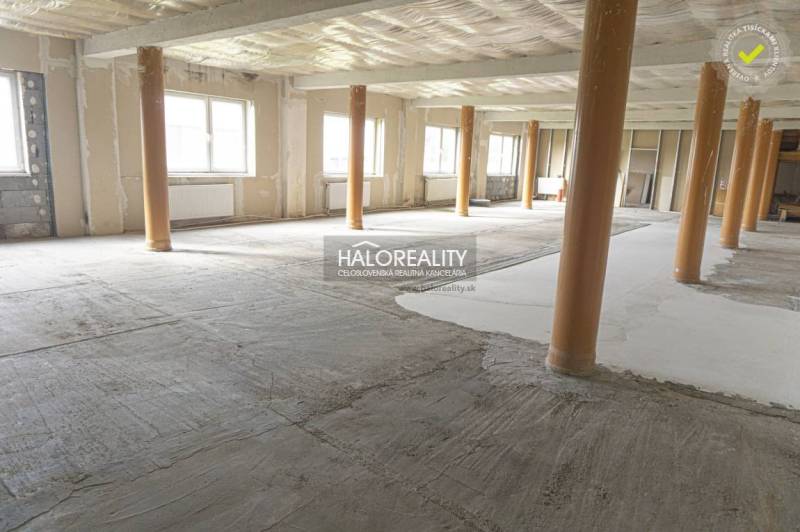 Open-plan commercial space with exposed wooden columns.