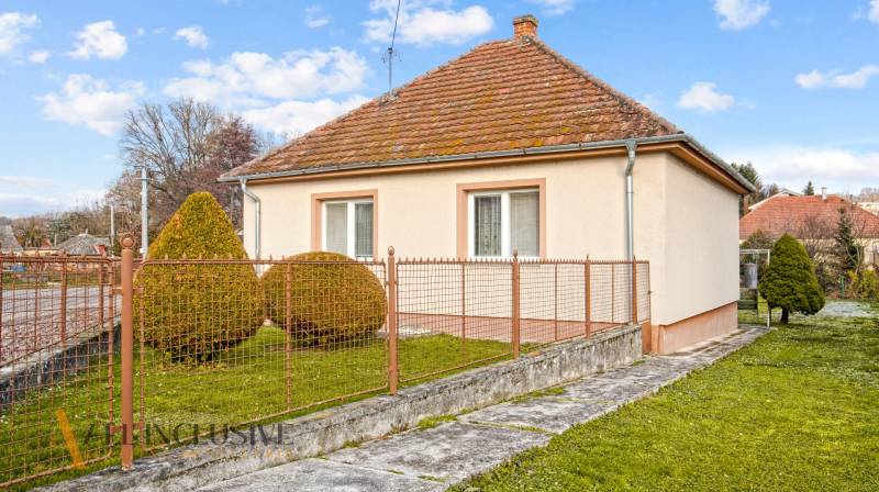 Family house in Prašice on Nemečkovská Street, fenced garden, sloped roof, lawn.