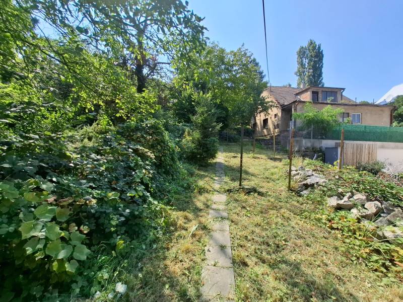 Garden with a path and an older house in the location of Bratislava - Staré Mesto, Búdková.