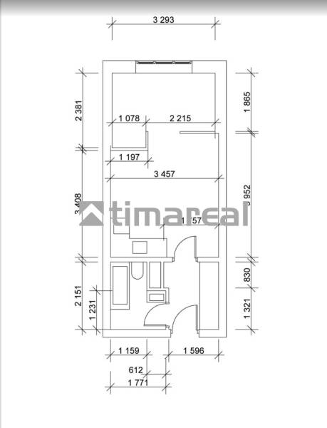 Floor plan of a 1-bedroom apartment with detailed room dimensions.