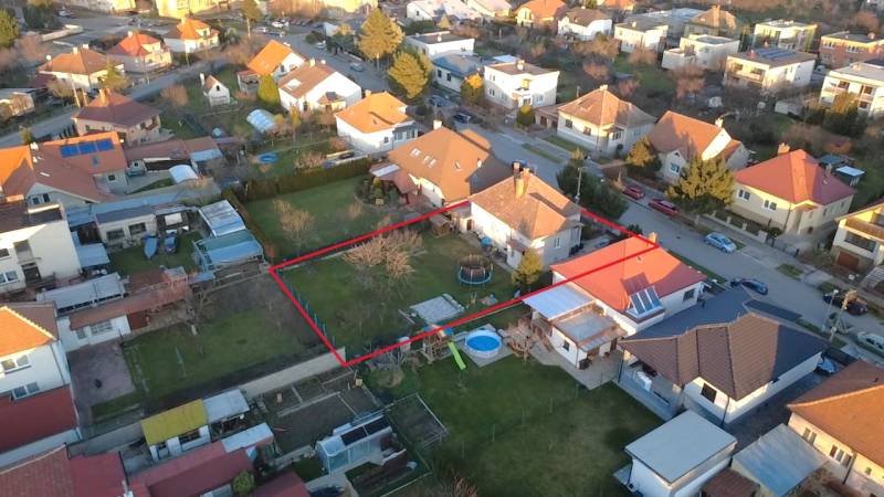 Aerial view of the garden of a family house on Slnečná Street in Nové Mesto nad Váhom.