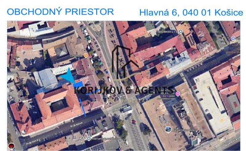 Aerial view of commercial premises on Hlavná Street, Košice - Staré Mesto district.