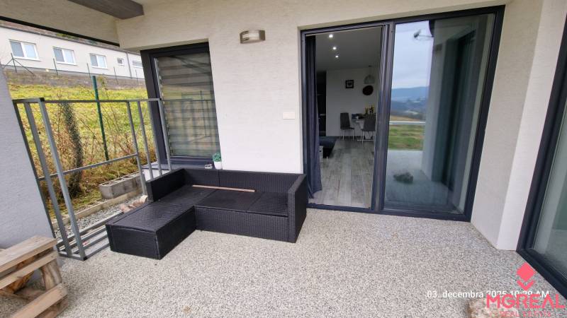 Terrace of a family house on Kopaninova Street in Sokol with garden furniture and a view.