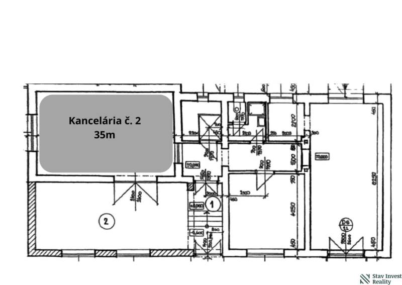 Floor plan of office no. 2 with an area of 35 m².
