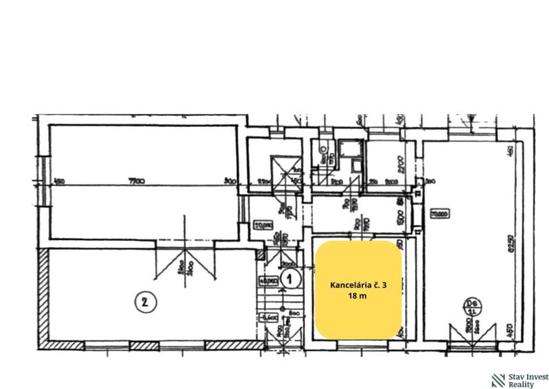 Floor plan of office no. 3 with an area of 18 m² without further interior details.