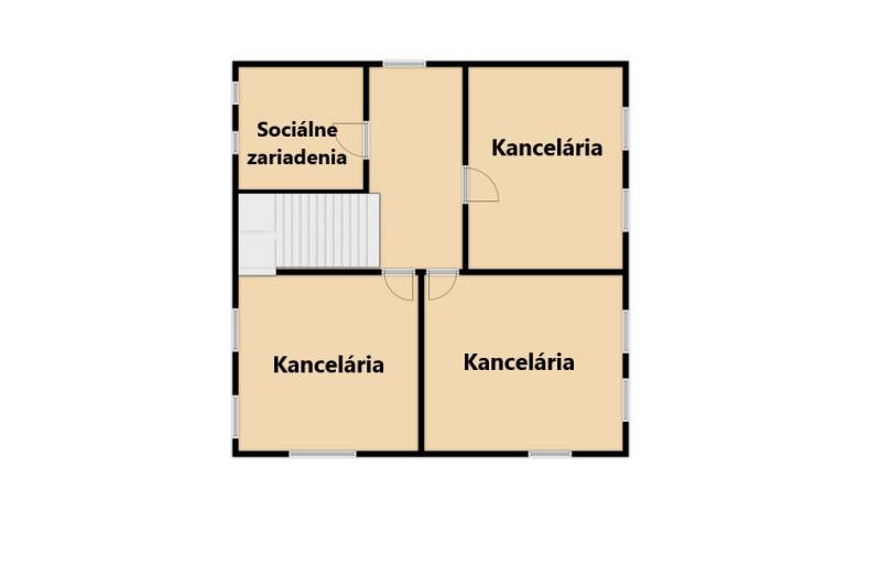 Floor plan of office spaces with sanitary facilities in production areas.