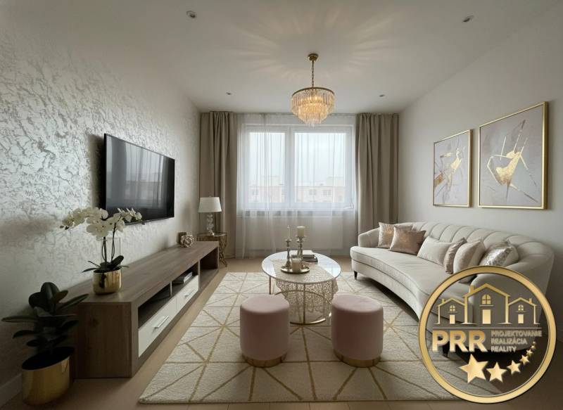 Living room in a 3-room apartment with a comfortable sofa and a television.