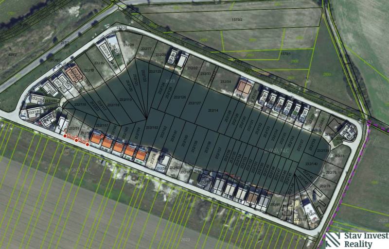 Aerial view of the layout of residential plots in Boldog.