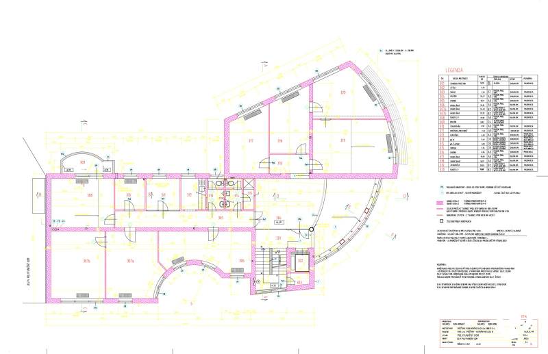 Floor plan of offices with displayed rooms and a legend on the right side.