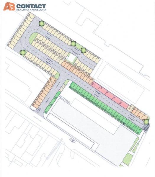 Urban planning of garages on Vrbovská Road in Piešťany with the layout of parking spaces.