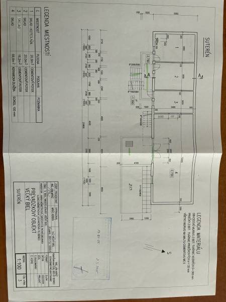 Basement floor plan for an operational building in the location of Veľký Biel with room layout.