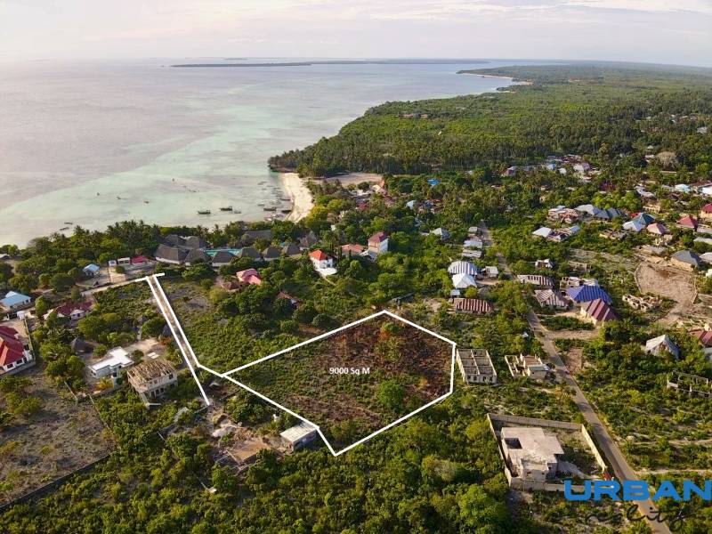 Aerial view of Commercial Land in Kizimkazi, with green areas and coastline.